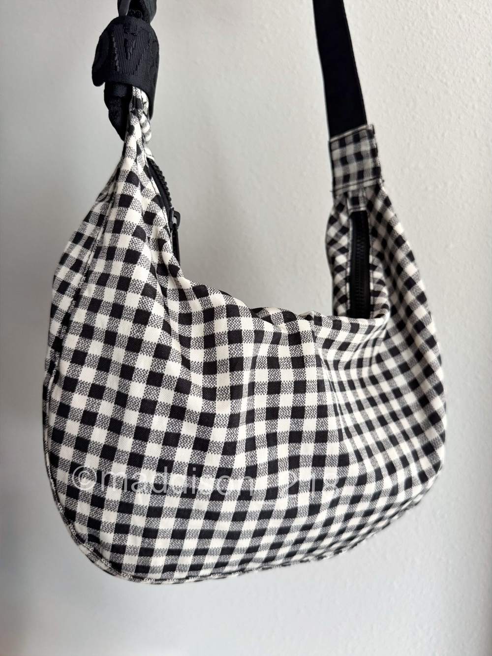 Baggu Med Crescent Black and White Gingham
